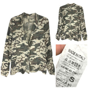 Vintage Y2K Vanilla Italy Sz S Linen Camo Camouflage Blazer Jacket Lightweight